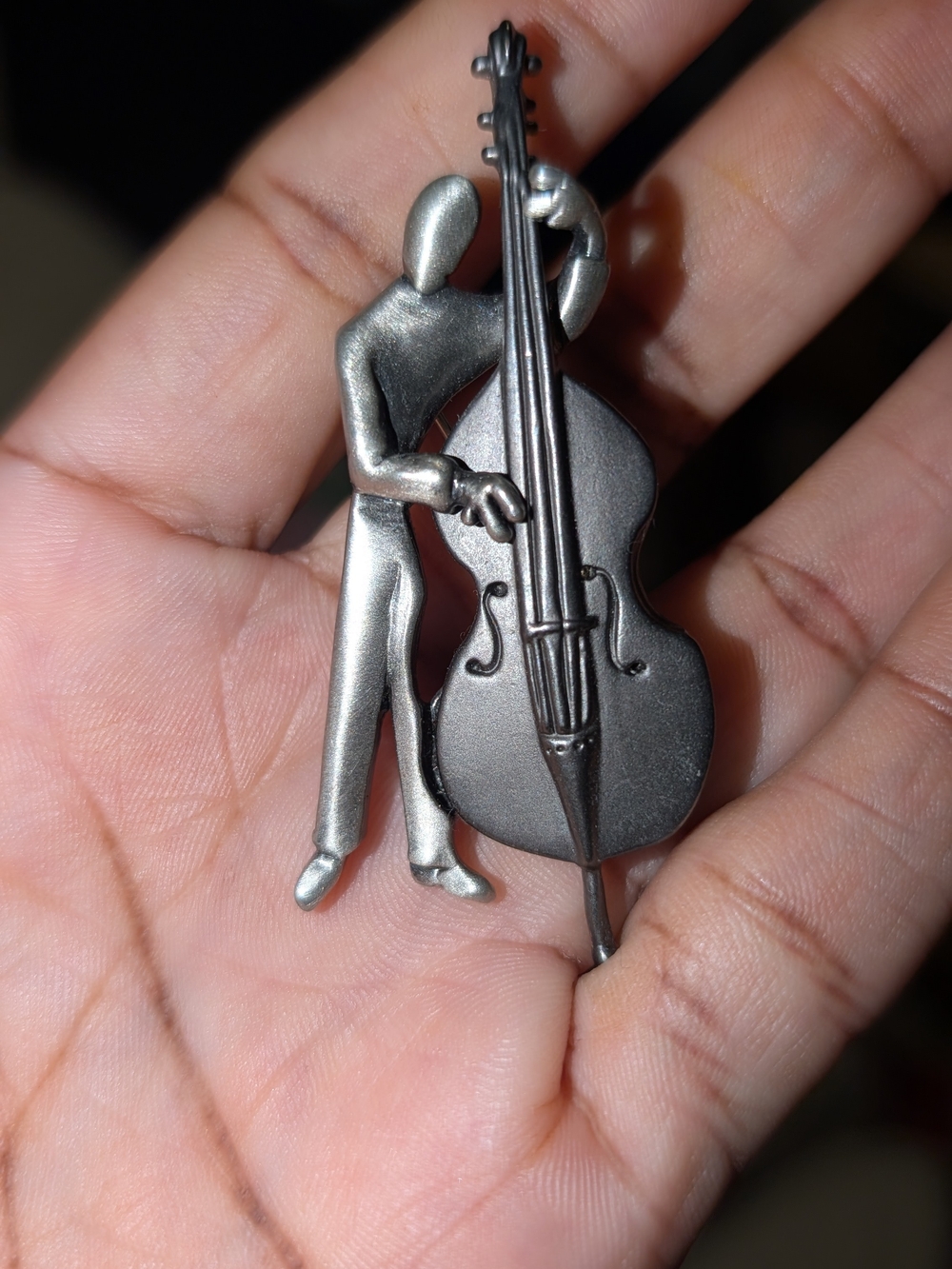 Silver Musician Double Bass Lapel Pin - Men Accessories